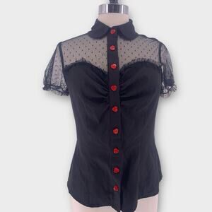 Top Whimigoth Romantic Goth Vampy Coquette Sheer Heart Rockabilly Belle Poque M